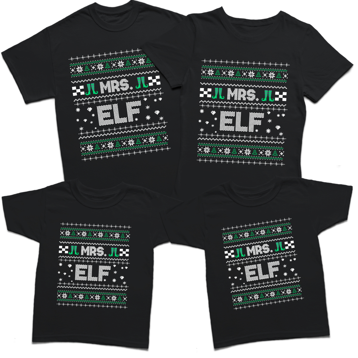 Funny Mr Mrs Grandpa Mom Mini Brother Cute Elf Family Matching Christmas T-Shirt